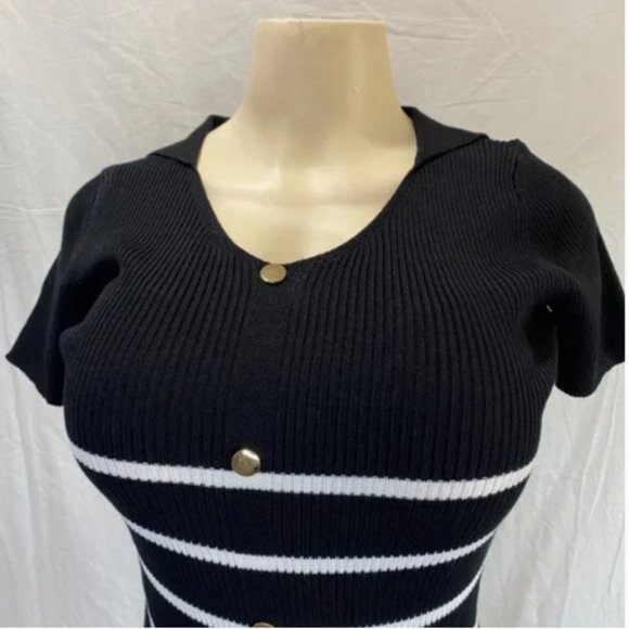 Nali Collection Black & White Striped Ribbed Midi Dress-S/M - Picture 3 of 9